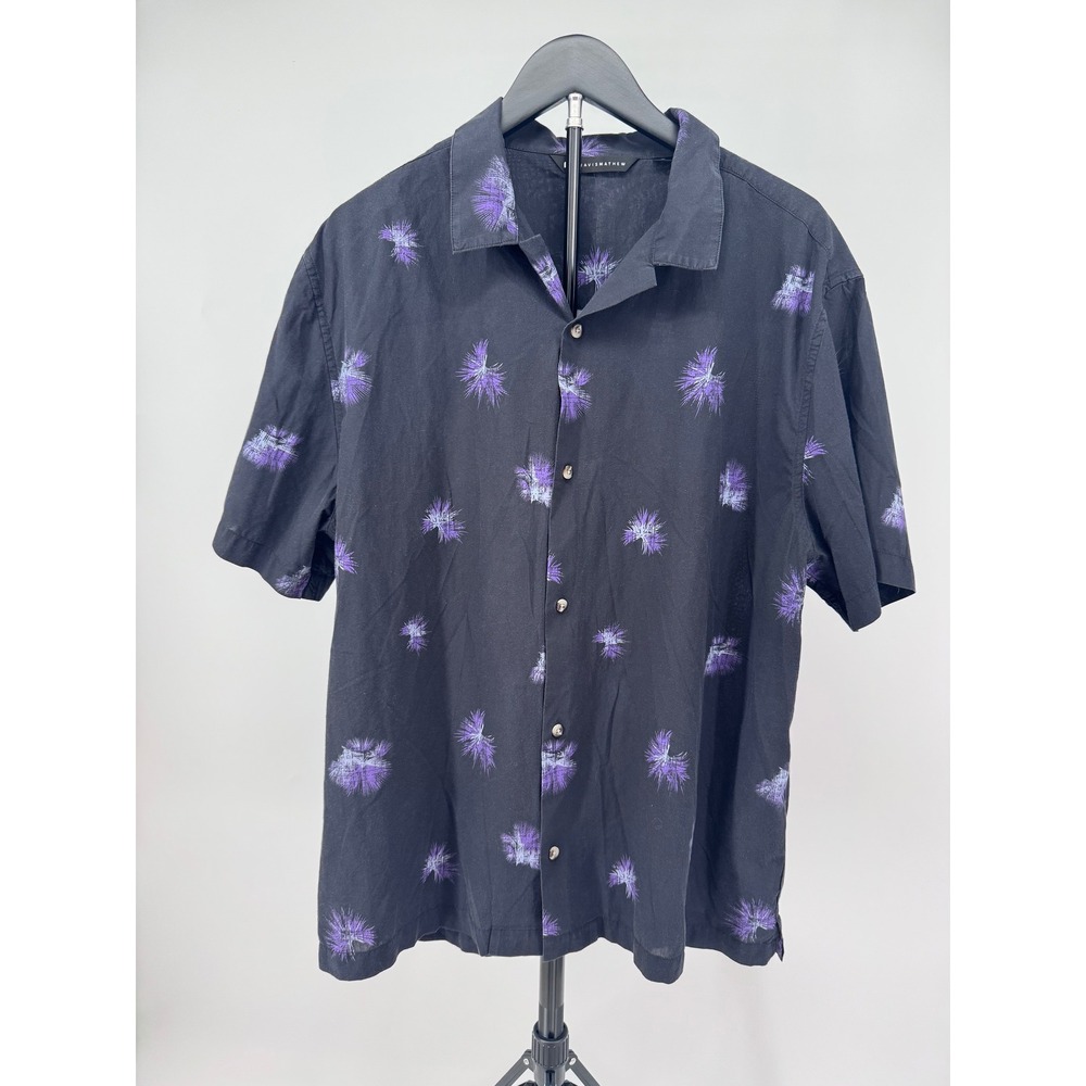 TravisMathew Mens XL Black Purple Floral Burst Short Sleeve Button Down Shirt